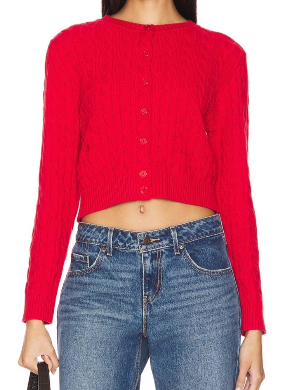 Frankies Bikinis Dudley Cable Knit Cardigan Red